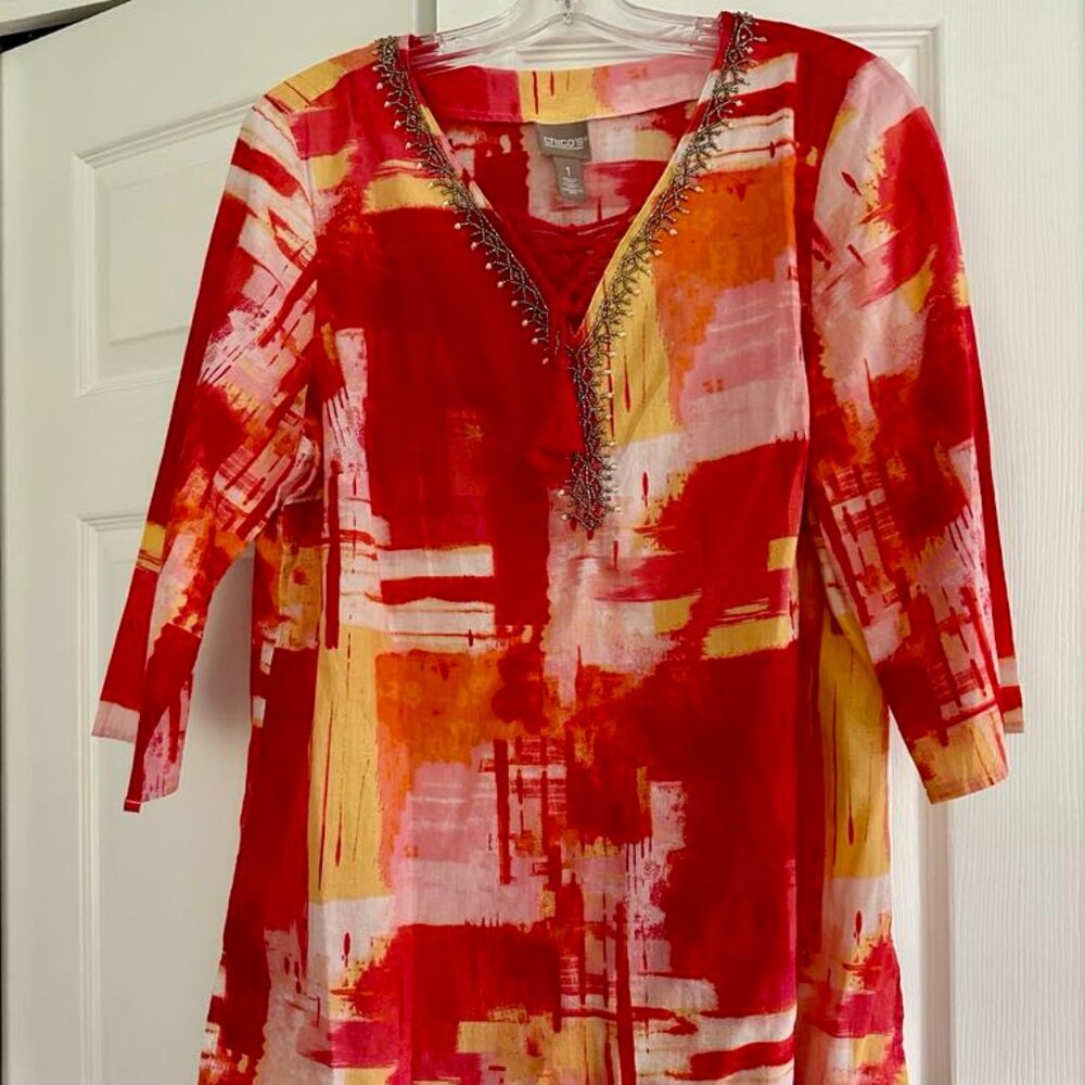 Chico’s Lace-Up Beaded Tunic